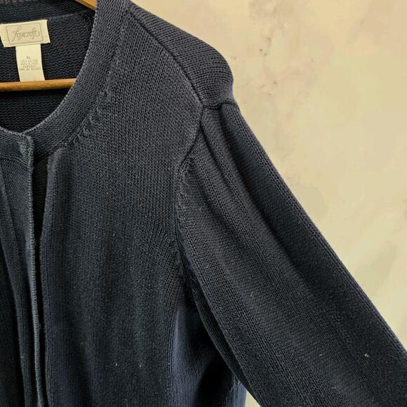 Foxcroft Sweater Womens XL Navy Cardigan Cotton Snap Button Up Crochet Sleeve - Picture 10 of 12